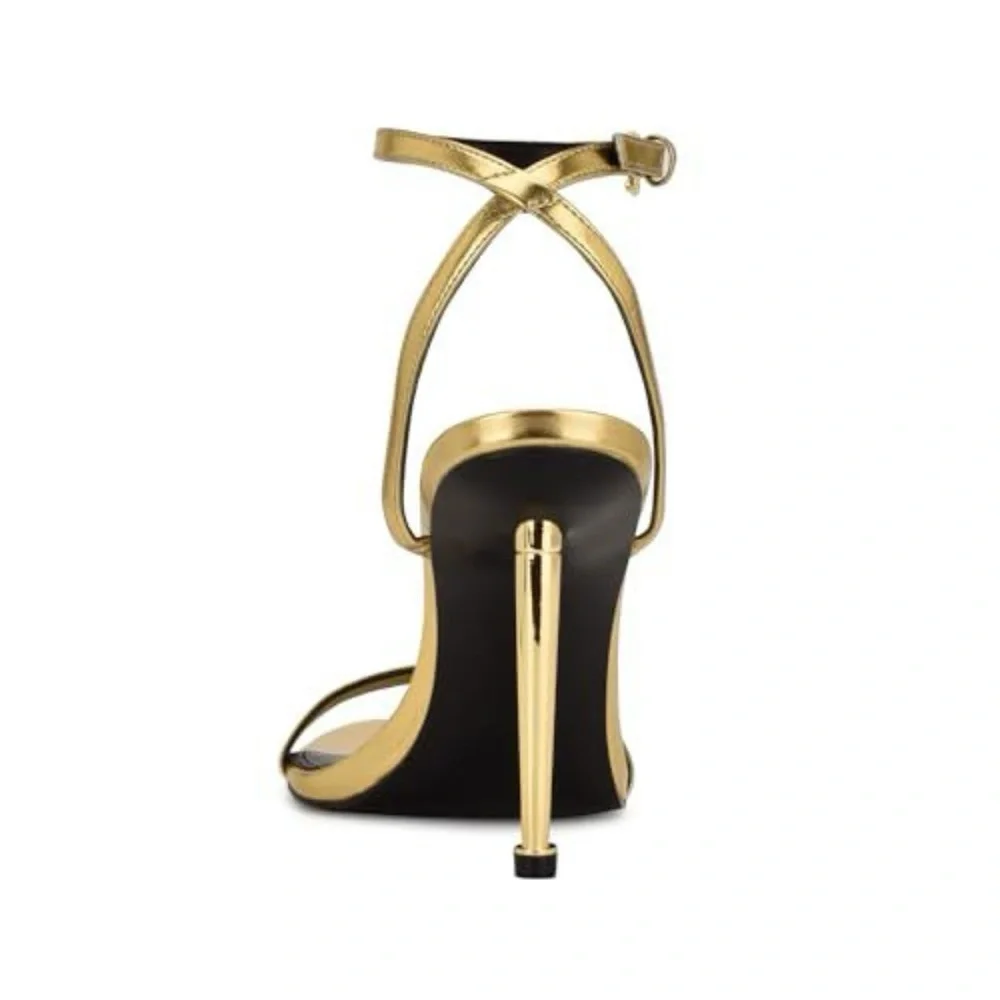 Nine West Women's Gold Reina Ankle Strap High Stiletto Heel Sandals sz 10 New!